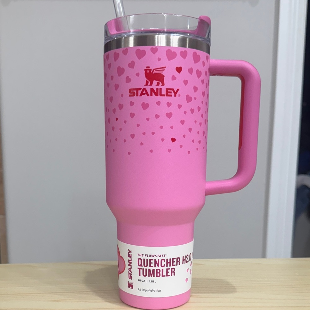 Stanley Pink Heart Design Tumbler with Handle
